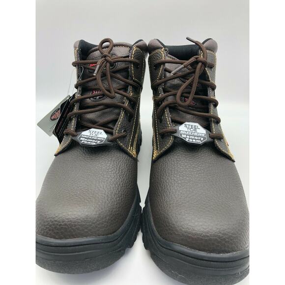 Skechers Men\'s 77143MC Brown Leather Steel Toe Safety Boots Lace Up Size US 13